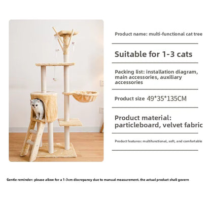 Large Cat-Specific Wood Cat Tree with Sisal Scratching Post & Jumping Platforms 5 Levels