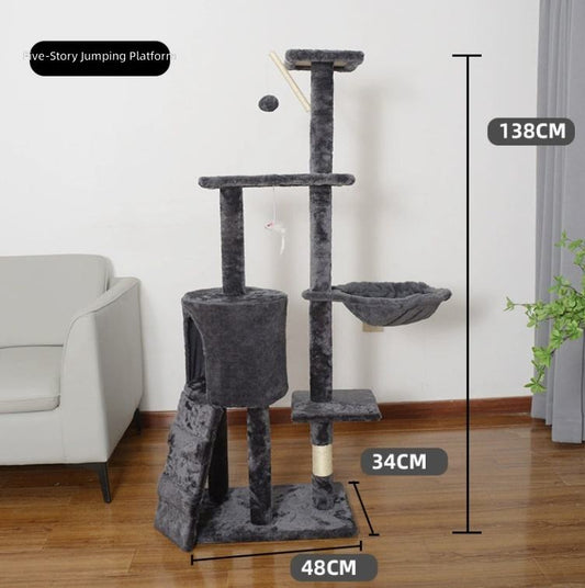 Large Cat-Specific Wood Cat Tree with Sisal Scratching Post & Jumping Platforms 5 Levels