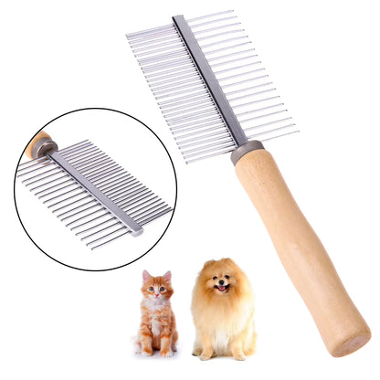 Pet Comb with Wooden Handle Pet Dematting Comb Stainless Steel Dog Grooming Comb Pet Hair Comb for Long Short Haired Dog Cat 1 sold