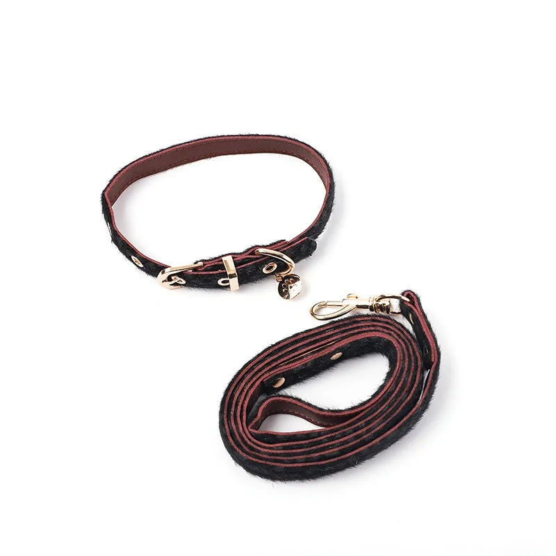 Leopard Print Horsehair Pet Collar Dog Chest Harness Leash Adjustable Set Small Dog Pet Supplies Accessories