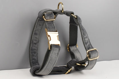 Dark Grey Velvet Dog Collar And Leash Set For Dogs Custom Engraved Nameplate Pet Supplies Dog Leash Velvet31