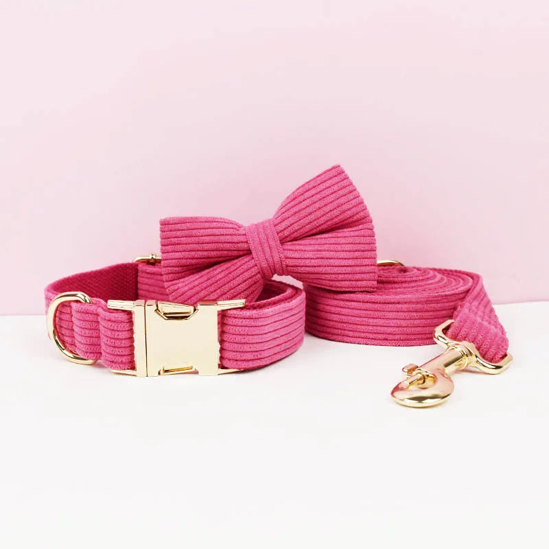 Mei Red Corduroy Dog Collar And Leash Set For Dogs Custom Engraved Nameplate Pet Supplies Dog Leash Corduroy02
