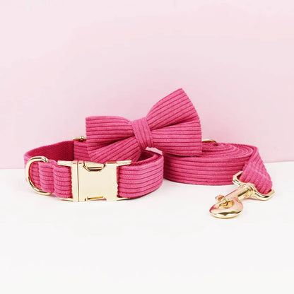 Mei Red Corduroy Dog Collar And Leash Set For Dogs Custom Engraved Nameplate Pet Supplies Dog Leash Corduroy02