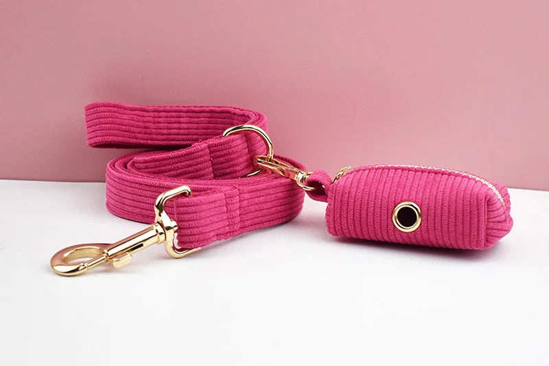 Mei Red Corduroy Dog Collar And Leash Set For Dogs Custom Engraved Nameplate Pet Supplies Dog Leash Corduroy02