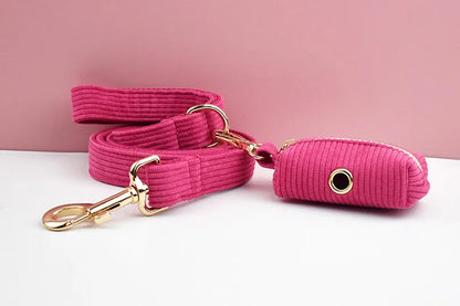 Mei Red Corduroy Dog Collar And Leash Set For Dogs Custom Engraved Nameplate Pet Supplies Dog Leash Corduroy02