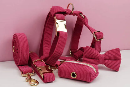 Mei Red Corduroy Dog Collar And Leash Set For Dogs Custom Engraved Nameplate Pet Supplies Dog Leash Corduroy02
