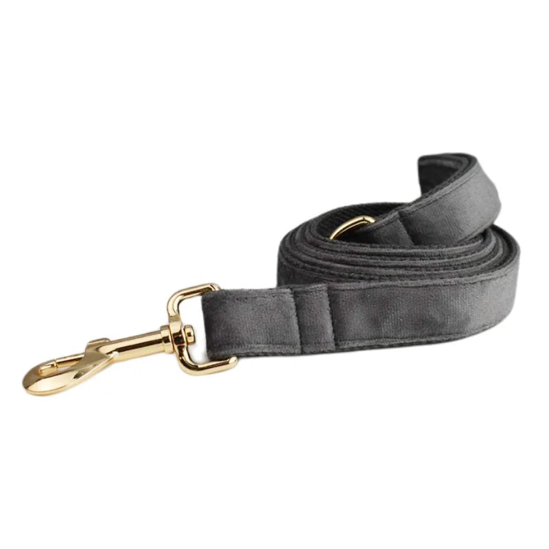 Dark Grey Velvet Dog Collar And Leash Set For Dogs Custom Engraved Nameplate Pet Supplies Dog Leash Velvet31