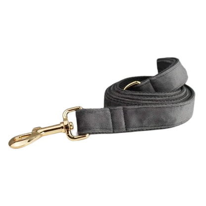 Dark Grey Velvet Dog Collar And Leash Set For Dogs Custom Engraved Nameplate Pet Supplies Dog Leash Velvet31