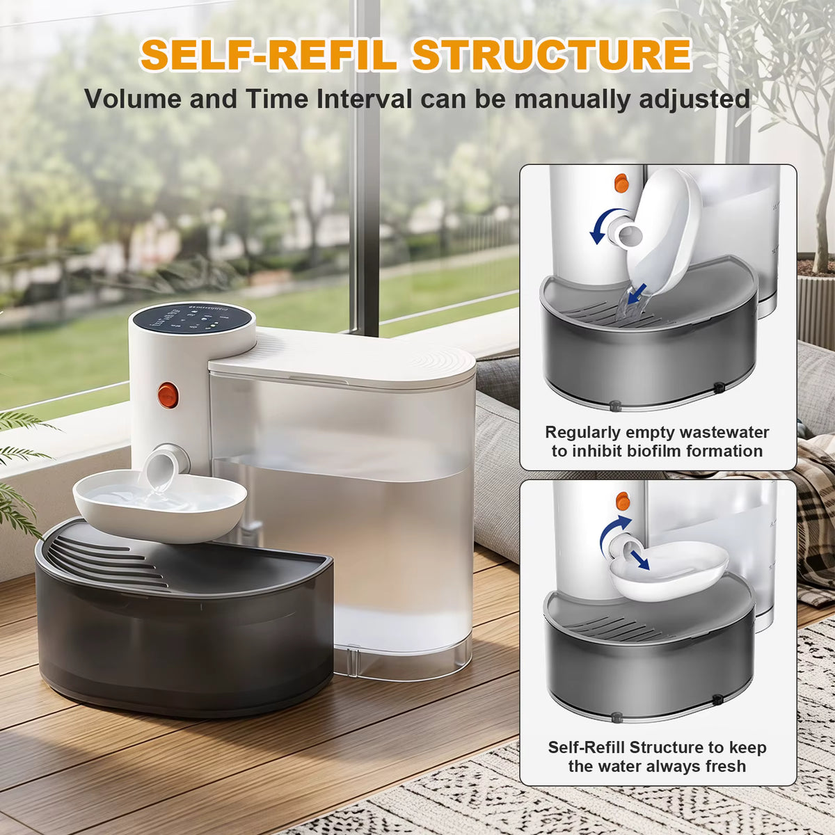 3L Smart Wireless Cat Water Fountain, No Replacement Filter, Clean & Dirty Water Separation, Automatic Pet Water Dispenser, Rechargeable Battery Operated,Ultra Long Battery Life