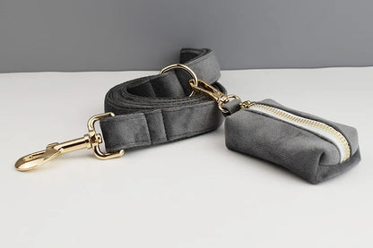 Dark Grey Velvet Dog Collar And Leash Set For Dogs Custom Engraved Nameplate Pet Supplies Dog Leash Velvet31