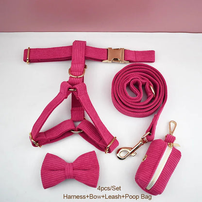 Mei Red Corduroy Dog Collar And Leash Set For Dogs Custom Engraved Nameplate Pet Supplies Dog Leash Corduroy02