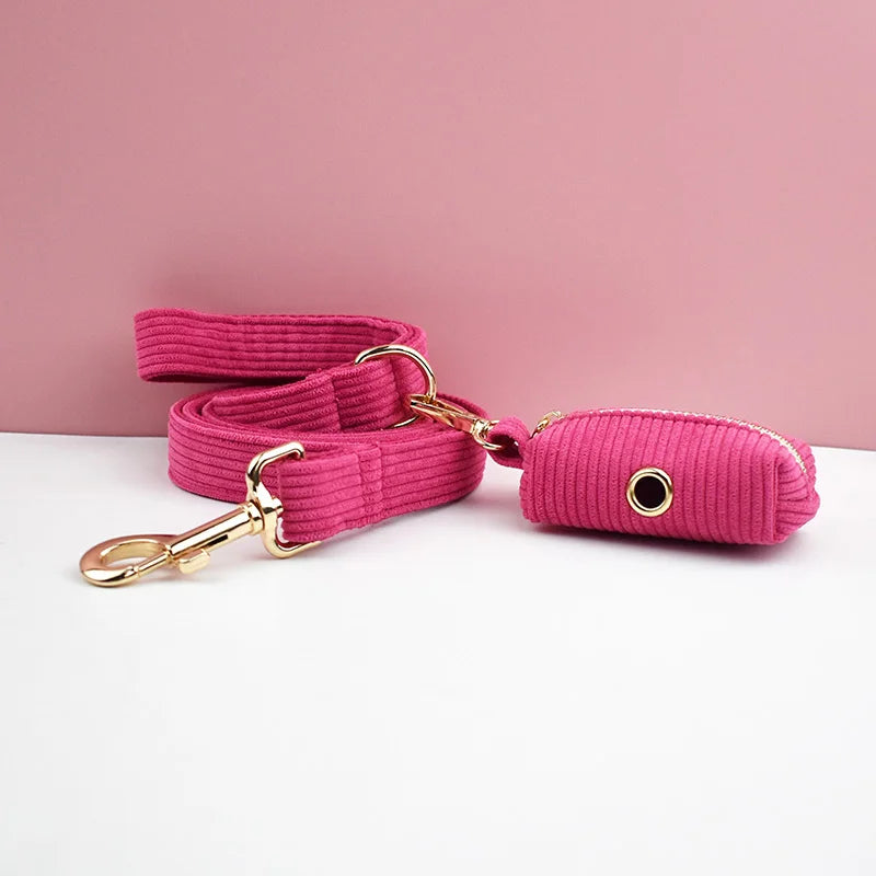 Mei Red Corduroy Dog Collar And Leash Set For Dogs Custom Engraved Nameplate Pet Supplies Dog Leash Corduroy02