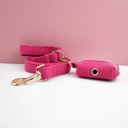 Mei Red Corduroy Dog Collar And Leash Set For Dogs Custom Engraved Nameplate Pet Supplies Dog Leash Corduroy02