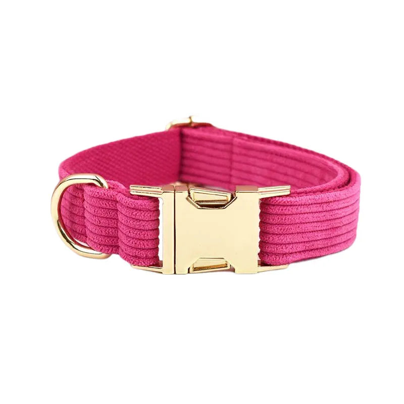 Mei Red Corduroy Dog Collar And Leash Set For Dogs Custom Engraved Nameplate Pet Supplies Dog Leash Corduroy02