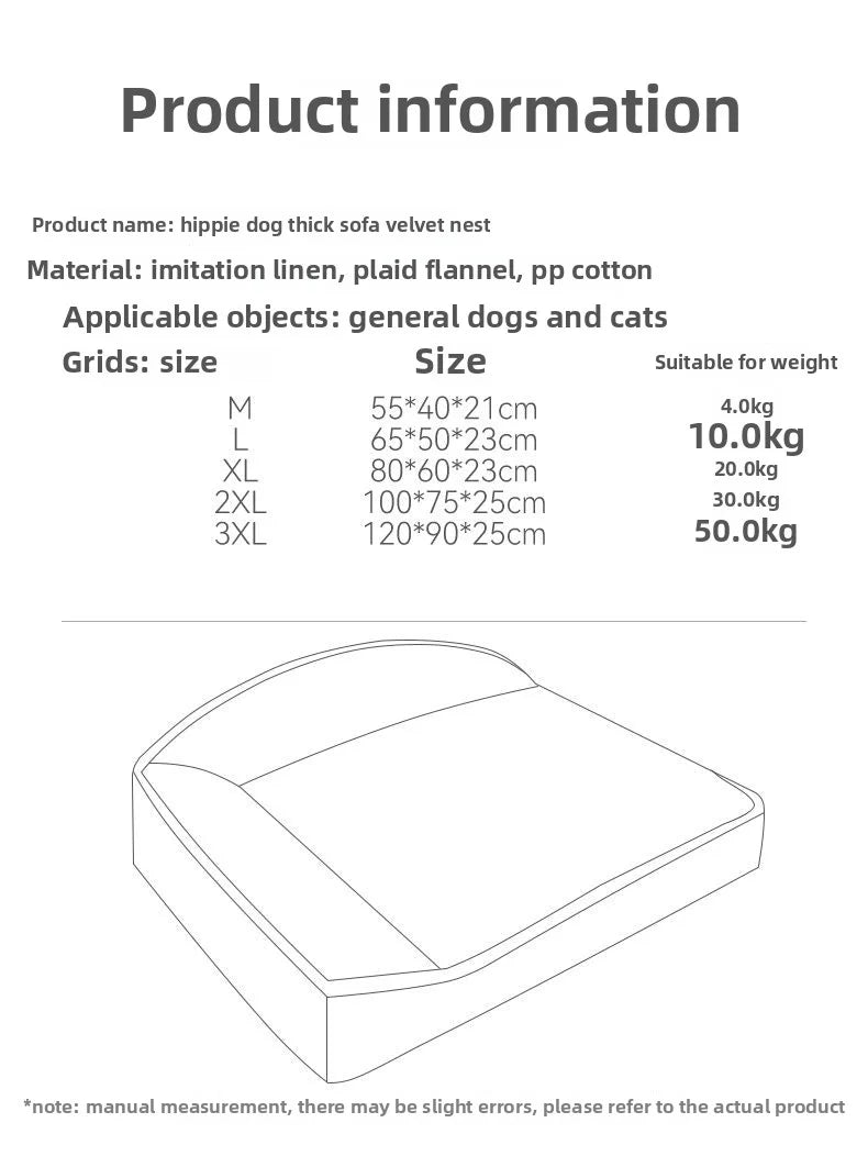 Kennel Winter Warm Dog Bed Large Super Thick Four-season Universal Removable Cat and Dog Sofa Autumn and Winter Pet Supplies