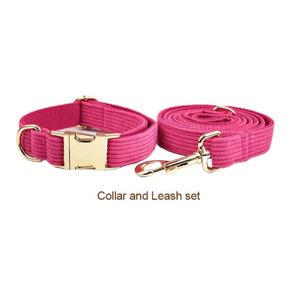 Mei Red Corduroy Dog Collar And Leash Set For Dogs Custom Engraved Nameplate Pet Supplies Dog Leash Corduroy02