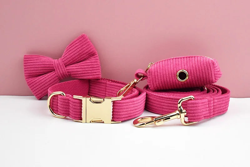 Mei Red Corduroy Dog Collar And Leash Set For Dogs Custom Engraved Nameplate Pet Supplies Dog Leash Corduroy02