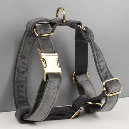 Dark Grey Velvet Dog Collar And Leash Set For Dogs Custom Engraved Nameplate Pet Supplies Dog Leash Velvet31