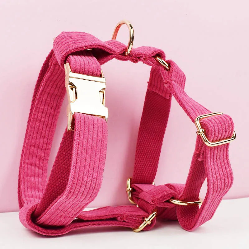 Mei Red Corduroy Dog Collar And Leash Set For Dogs Custom Engraved Nameplate Pet Supplies Dog Leash Corduroy02