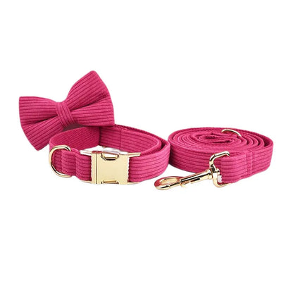 Mei Red Corduroy Dog Collar And Leash Set For Dogs Custom Engraved Nameplate Pet Supplies Dog Leash Corduroy02