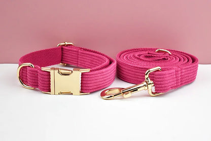 Mei Red Corduroy Dog Collar And Leash Set For Dogs Custom Engraved Nameplate Pet Supplies Dog Leash Corduroy02