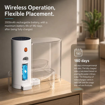 3L Smart Wireless Cat Water Fountain, No Replacement Filter, Clean & Dirty Water Separation, Automatic Pet Water Dispenser, Rechargeable Battery Operated,Ultra Long Battery Life