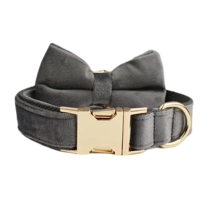 Dark Grey Velvet Dog Collar And Leash Set For Dogs Custom Engraved Nameplate Pet Supplies Dog Leash Velvet31