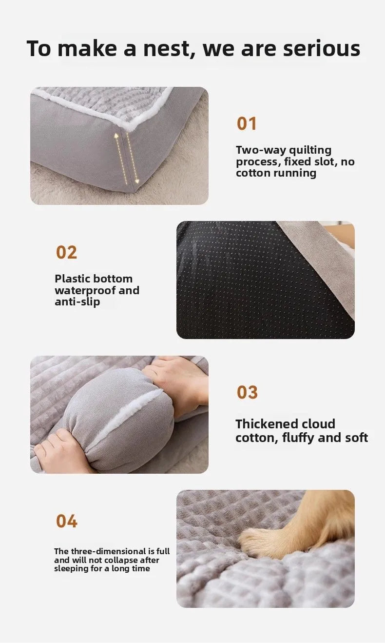 Kennel Winter Warm Dog Bed Large Super Thick Four-season Universal Removable Cat and Dog Sofa Autumn and Winter Pet Supplies